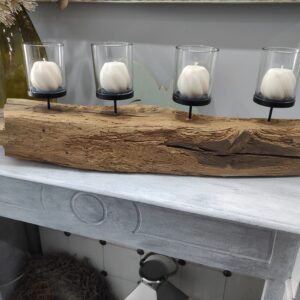 🍂 Rustikaler Kerzenhalter aus Altholz mit Glaswindlichtern 🍂